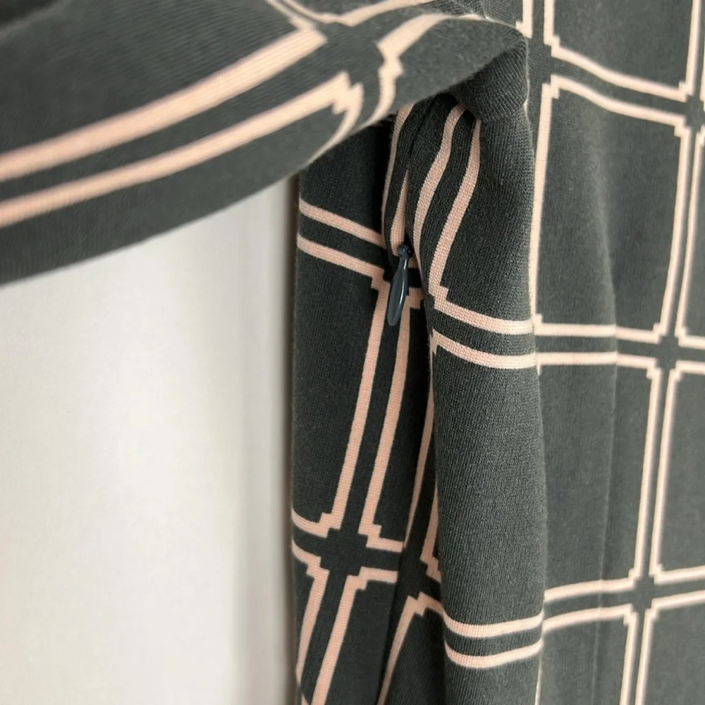 BODEN Eliza Ponte dress long sleeve in olive green and peach block desig… - Picture 7 of 11